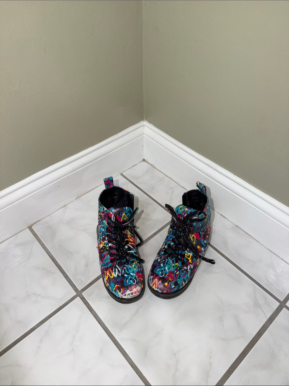 Kids Multicolor Graffiti Lace-Up Boots